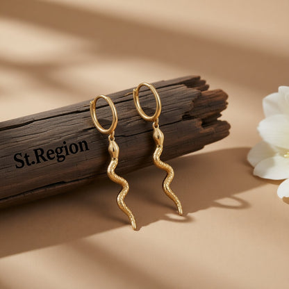 18K Gold-Plated Snake Huggie Earrings, gold huggie earrings, dainty minimalist design, front view
