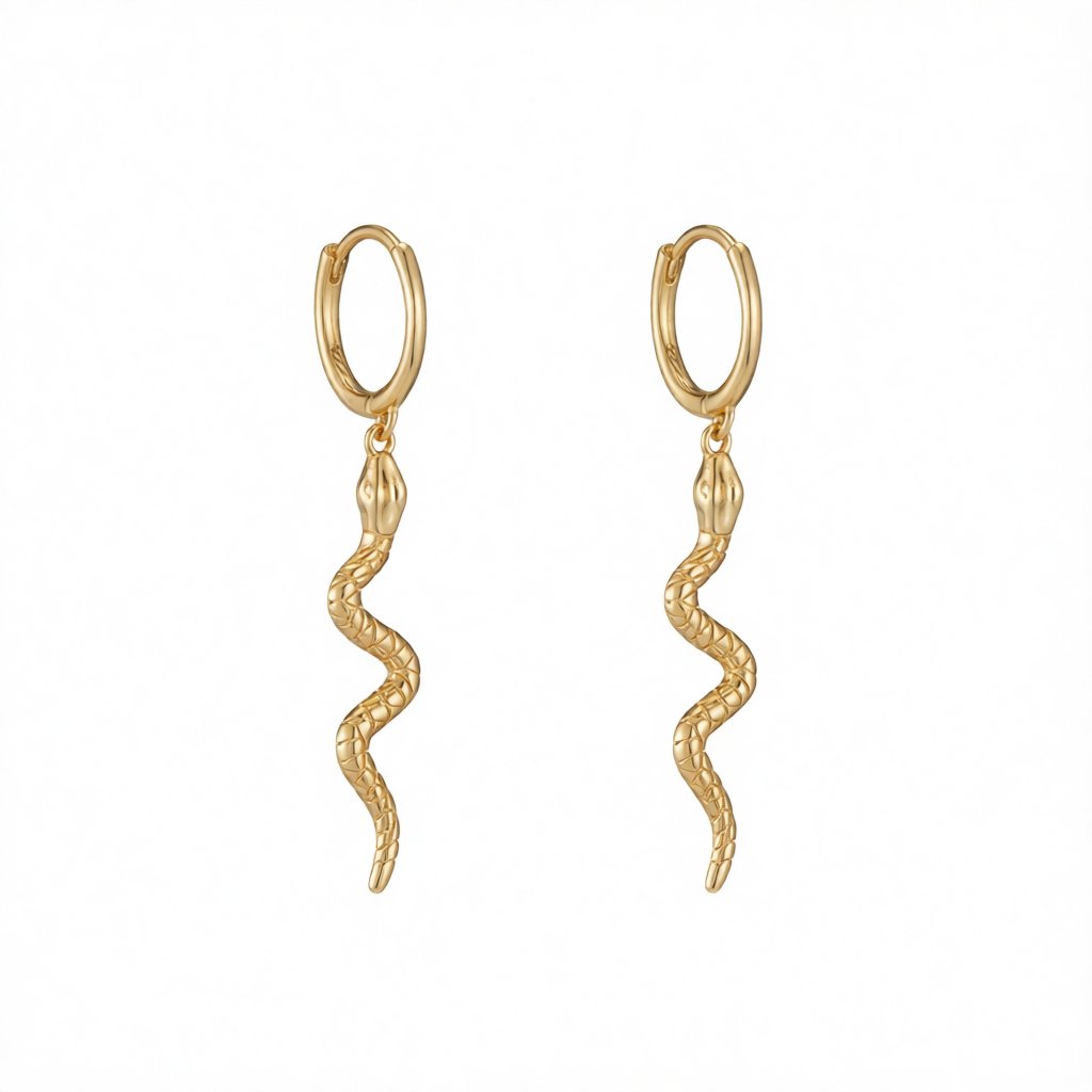 18K Gold-Plated Snake Huggie Earrings, gold huggie earrings, dainty minimalist design, side view