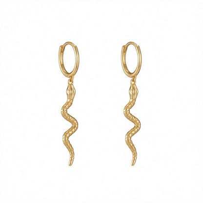 18K Gold-Plated Snake Huggie Earrings, gold huggie earrings, dainty minimalist design, side view