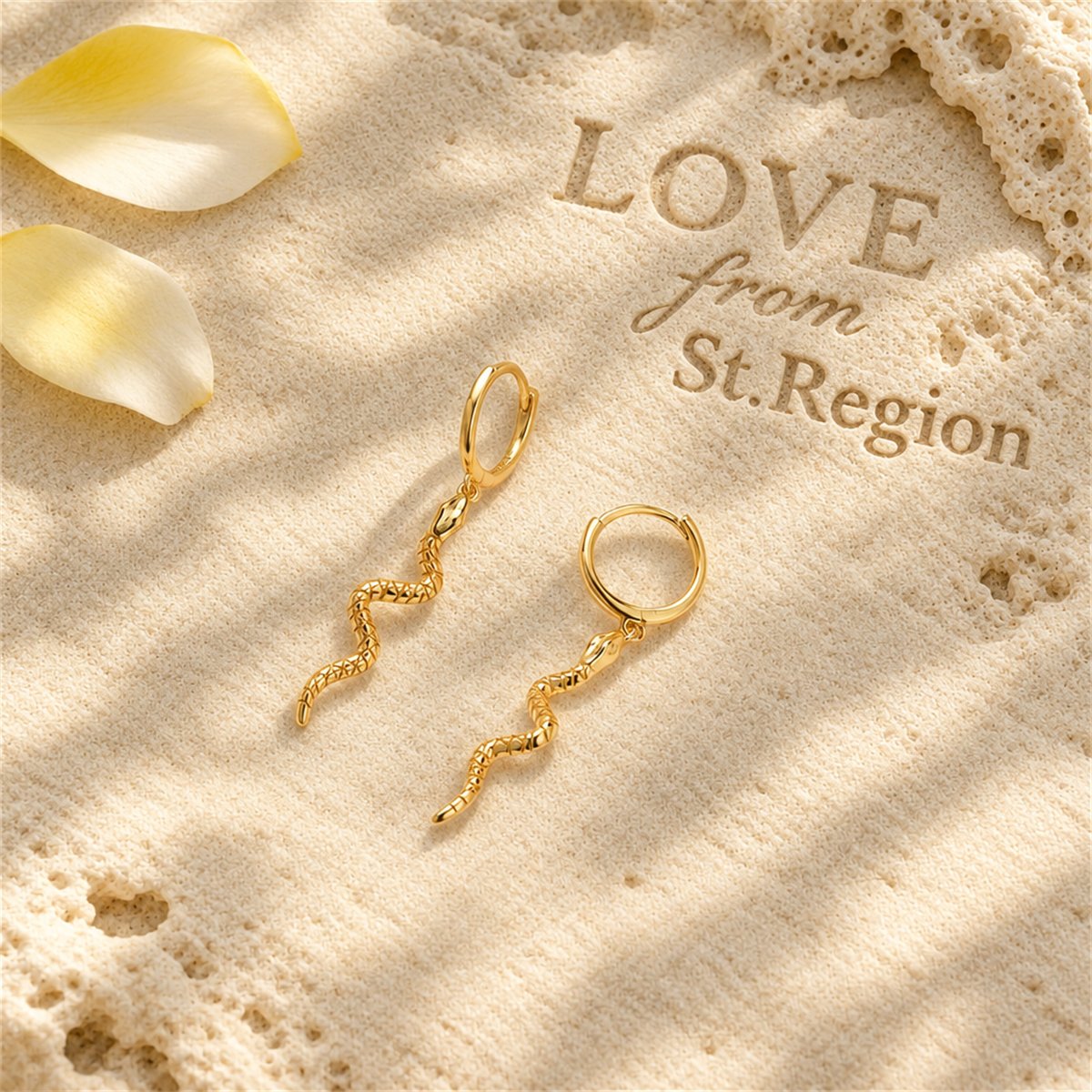 18K Gold-Plated Snake Huggie Earrings, gold huggie earrings, dainty minimalist design, lifestyle look