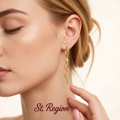 18K Gold-Plated Snake Huggie Earrings, gold huggie earrings, dainty minimalist design, styled look