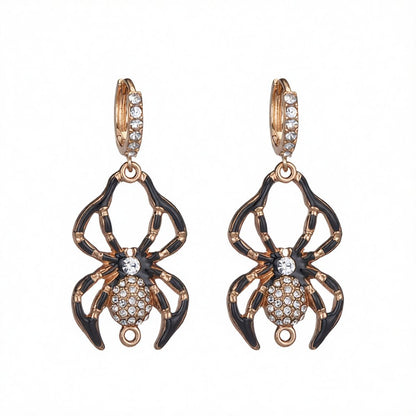 Cubic Zirconia and Enamel 18K Gold-Plated Spider Huggie Earrings, gold huggie earrings, botanical inspired, side view