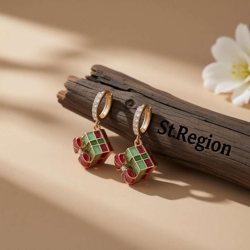 Cubic Zirconia and 18K Gold-Plated Gift Box Huggie Earrings, gold huggie earrings, elegant gift for her, front view