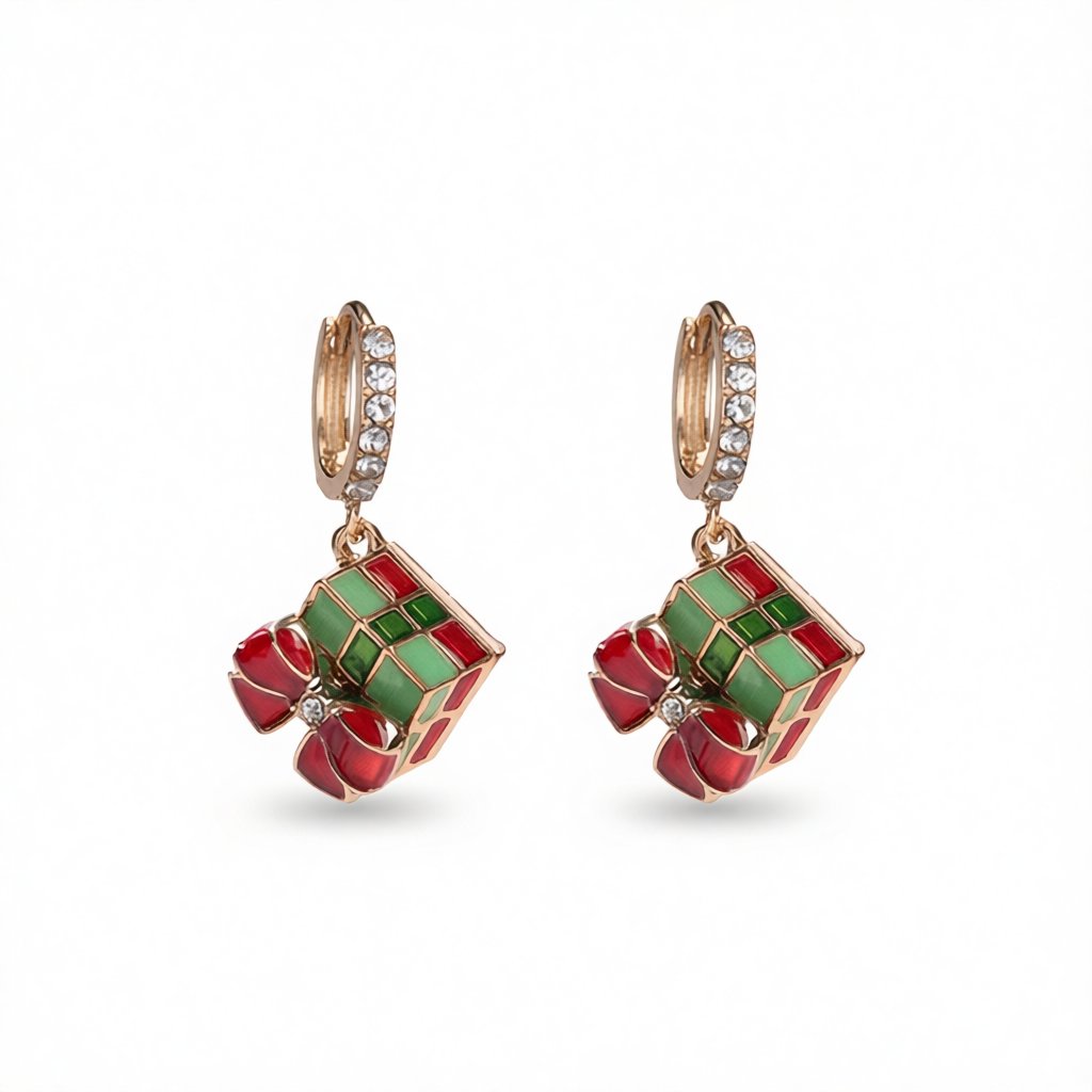 Cubic Zirconia and 18K Gold-Plated Gift Box Huggie Earrings, gold huggie earrings, elegant gift for her, side view