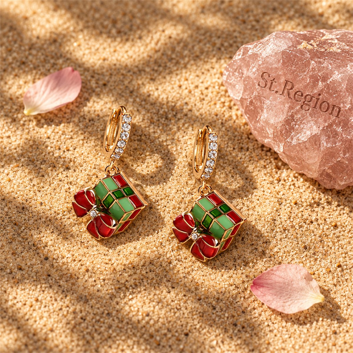Cubic Zirconia and 18K Gold-Plated Gift Box Huggie Earrings, gold huggie earrings, elegant gift for her, detail close-up