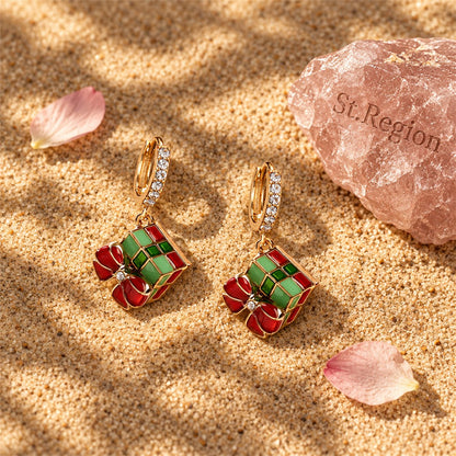 Cubic Zirconia and 18K Gold-Plated Gift Box Huggie Earrings, gold huggie earrings, elegant gift for her, detail close-up