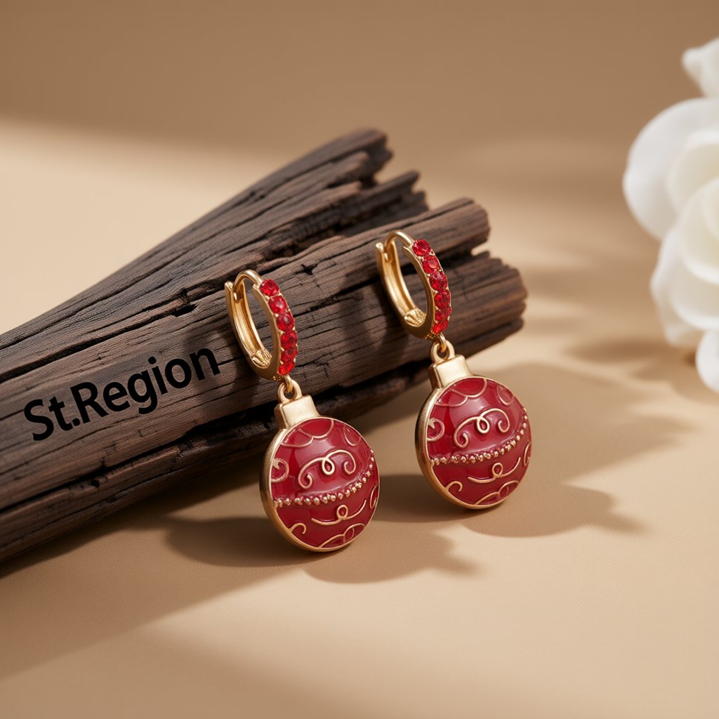 Cubic Zirconia and 18K Gold-Plated Ornament Huggie Earrings, gold huggie earrings, vintage-inspired design, front view