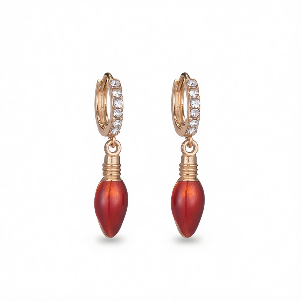 Cubic Zirconia and Enamel 18K Gold-Plated Bulb Huggie Earrings, gold huggie earrings, botanical inspired, side view