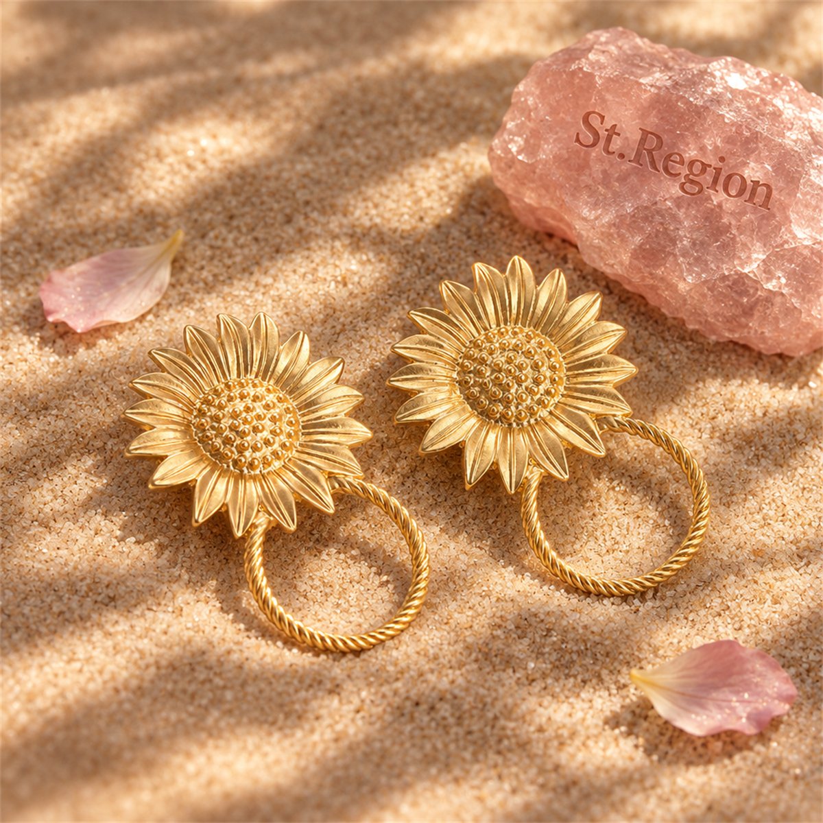 18K Gold-Plated Mum Hoop Drop Earrings, gold drop earrings for women, vintage-inspired design, detail close-up