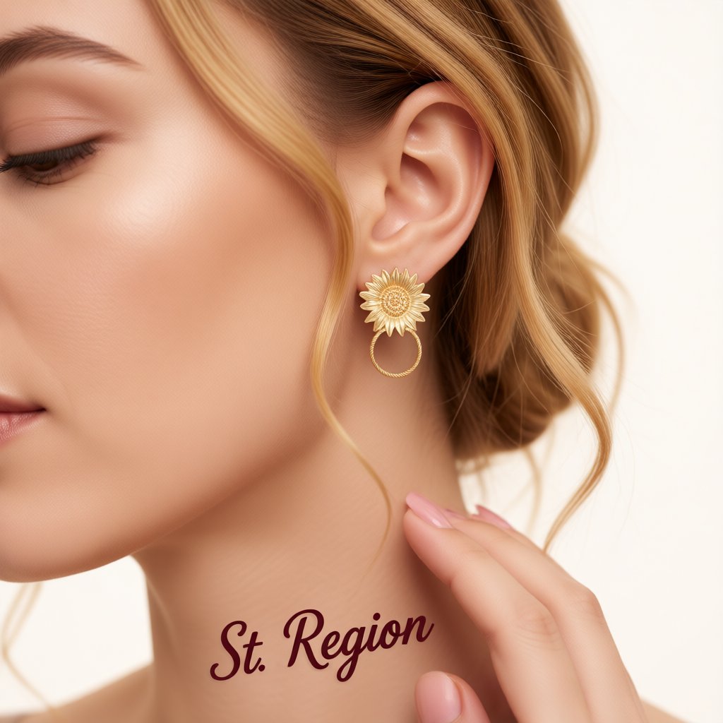 18K Gold-Plated Mum Hoop Drop Earrings, gold drop earrings for women, vintage-inspired design, styled look