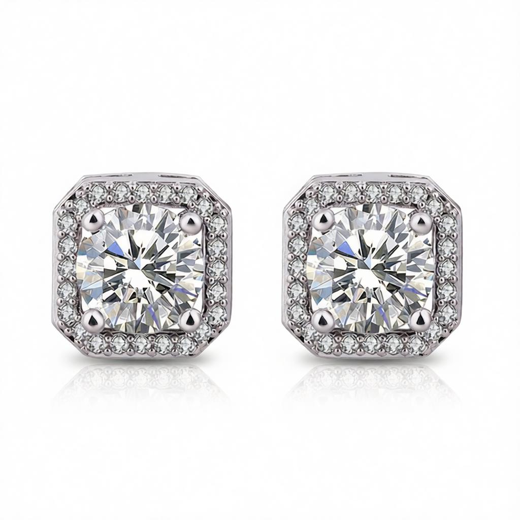Crystal and Cubic Zirconia Halo Stud Earrings, cubic zirconia stud earrings for women, vintage-inspired design, side view