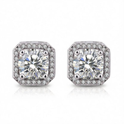 Crystal and Cubic Zirconia Halo Stud Earrings, cubic zirconia stud earrings for women, vintage-inspired design, side view