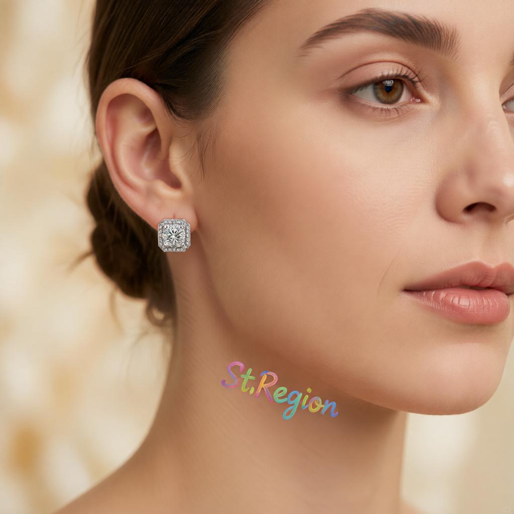Crystal and Cubic Zirconia Halo Stud Earrings, cubic zirconia stud earrings for women, vintage-inspired design, styled look