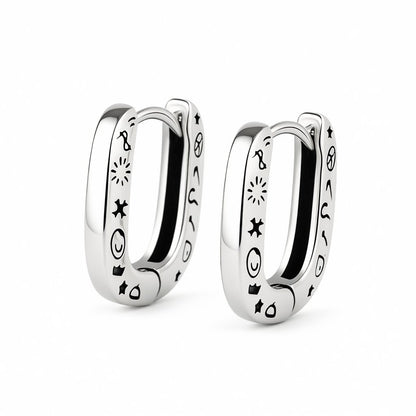 Silver-Plated Graffiti Huggie Earrings, silver huggie earrings, dainty minimalist design, side view