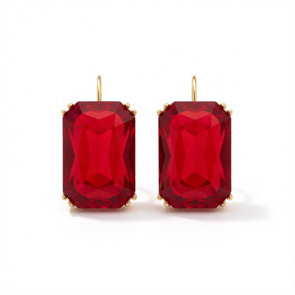 Red Crystal & 18K Gold-Plated Radiant-Cut Drop Earrings