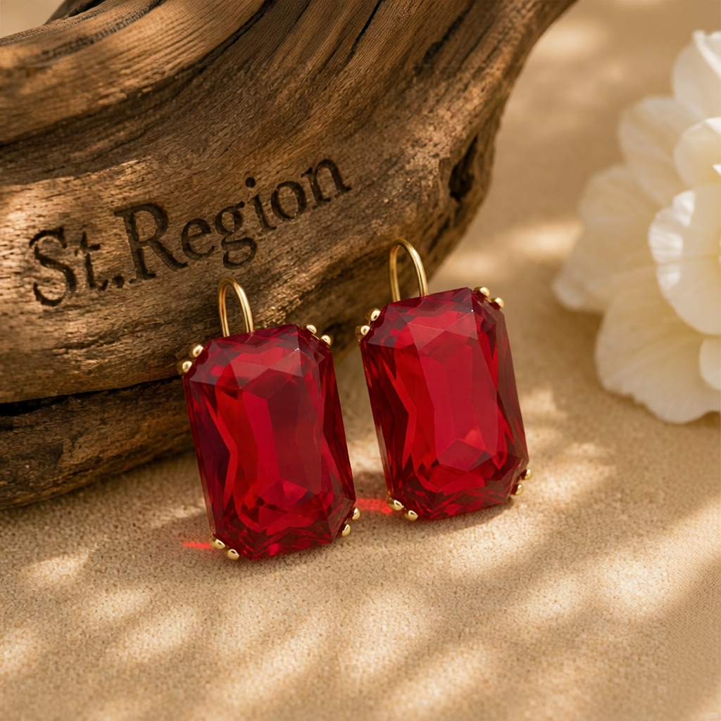 Red Crystal & 18K Gold-Plated Radiant-Cut Drop Earrings