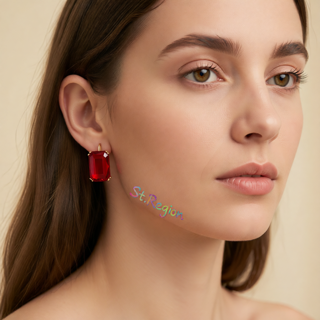 Red Crystal & 18K Gold-Plated Radiant-Cut Drop Earrings