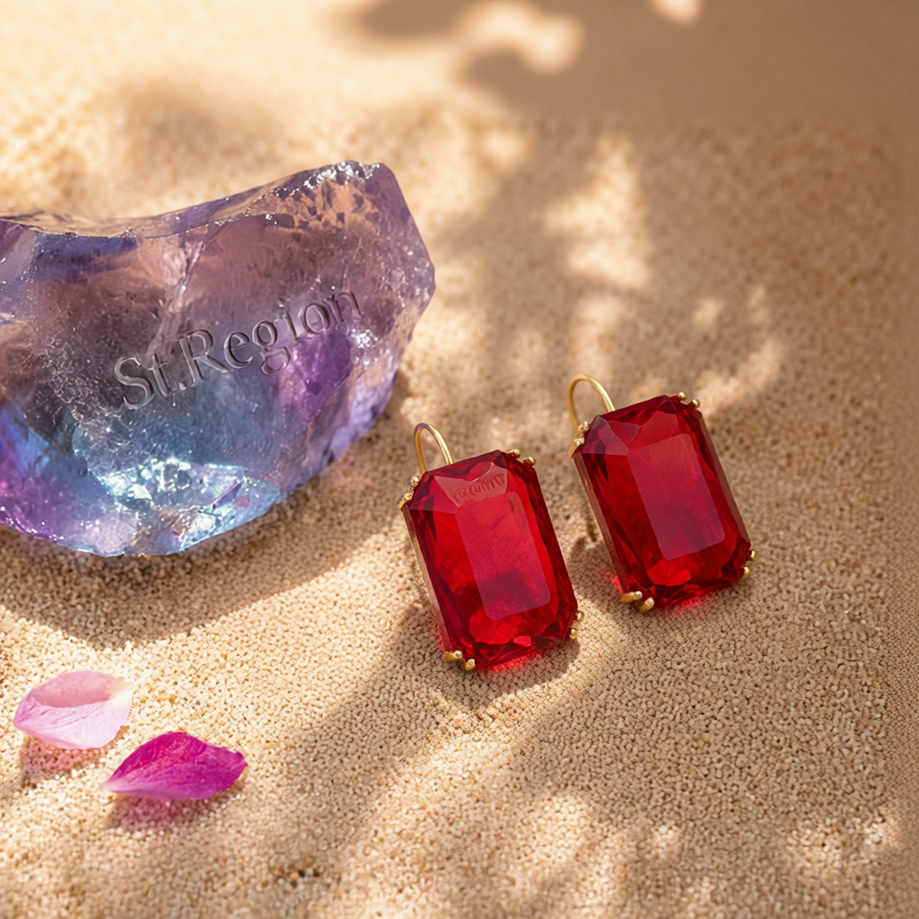 Red Crystal & 18K Gold-Plated Radiant-Cut Drop Earrings