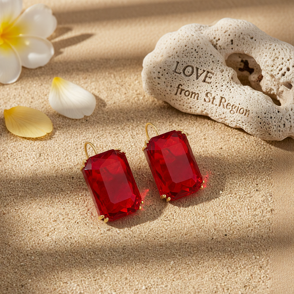 Red Crystal & 18K Gold-Plated Radiant-Cut Drop Earrings