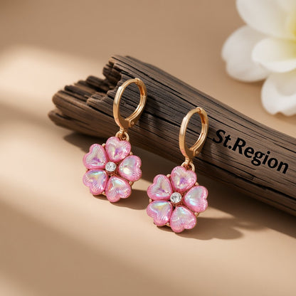 Rose Crystal and Cubic Zirconia Floral Drop Earrings, huggie earrings, elegant gift for her, front view