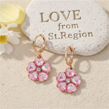 Rose Crystal and Cubic Zirconia Floral Drop Earrings, huggie earrings, elegant gift for her, lifestyle look