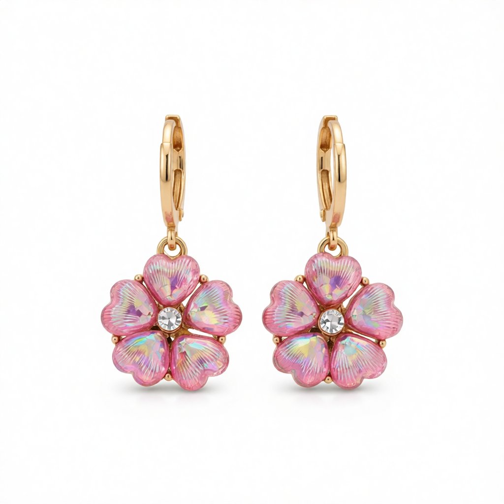 Rose Crystal and Cubic Zirconia Floral Drop Earrings, huggie earrings, elegant gift for her, side view