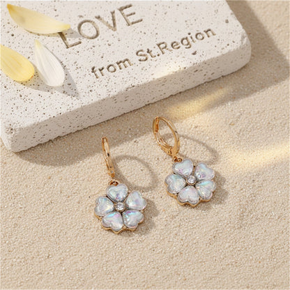 White Crystal and Cubic Zirconia 18K Gold-Plated Flower Drop Earrings, gold huggie earrings, lifestyle look