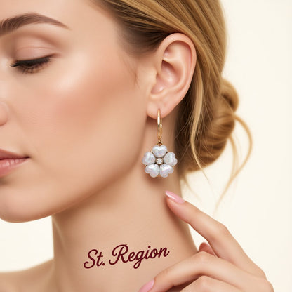 White Crystal and Cubic Zirconia 18K Gold-Plated Flower Drop Earrings, gold huggie earrings, styled look