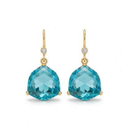 Lake Blue Crystal and Cubic Zirconia Shield Drop Earrings, drop earrings for women, botanical inspired, side view