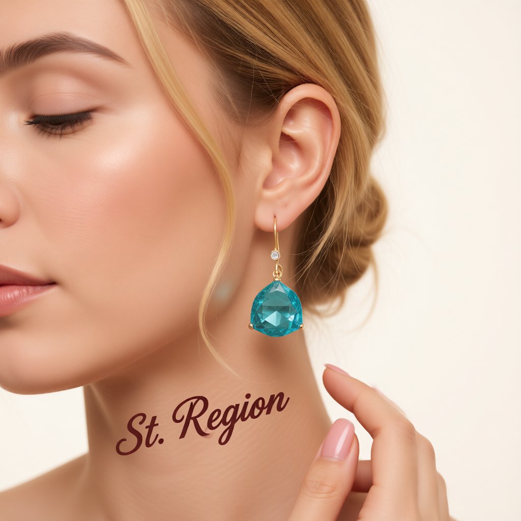 Lake Blue Crystal and Cubic Zirconia Shield Drop Earrings, drop earrings for women, botanical inspired, styled look
