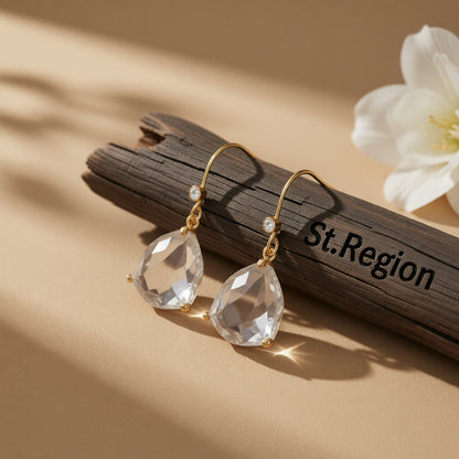 Crystal and Cubic Zirconia Trillion-Cut Drop Earrings, drop earrings for women, botanical inspired, front view