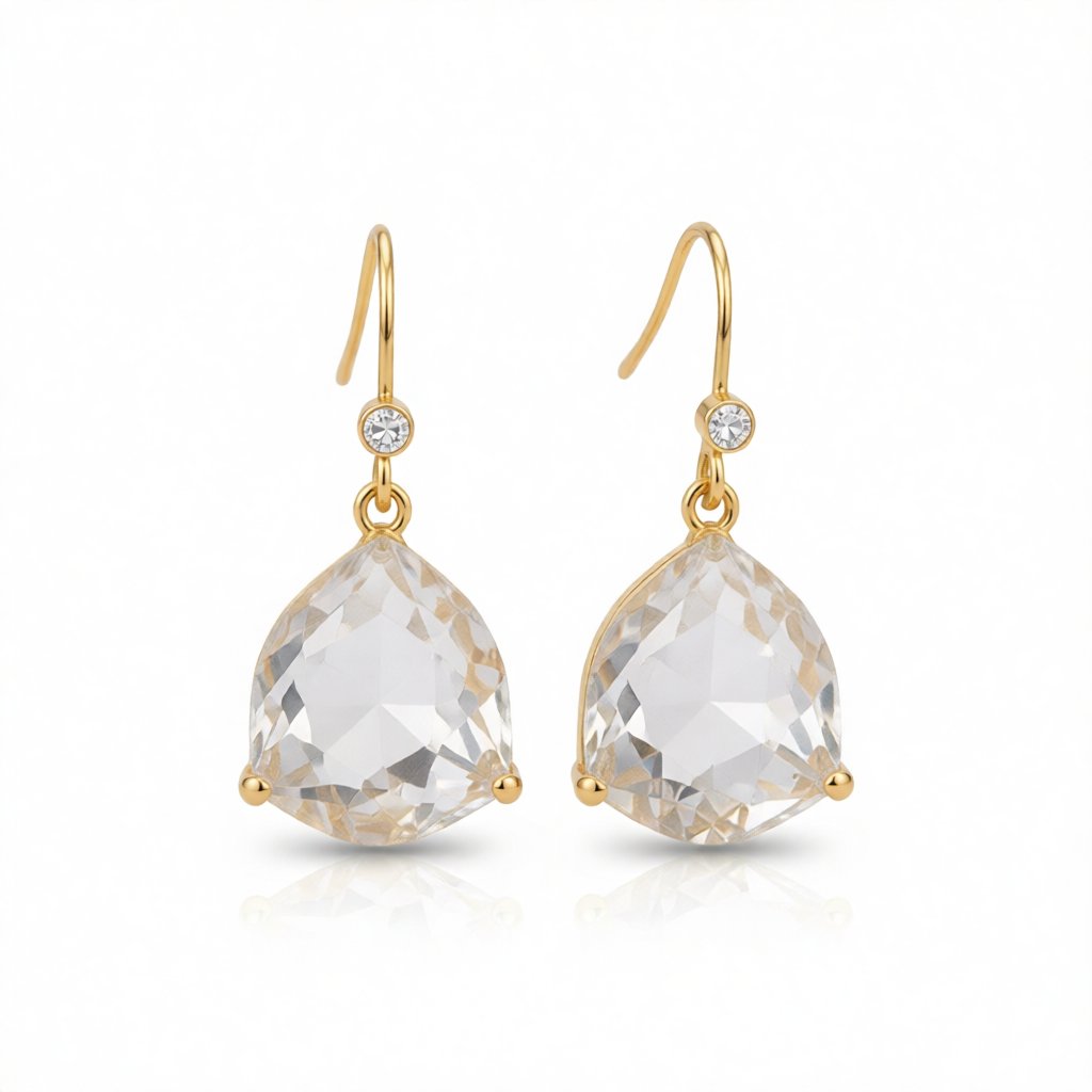 Crystal and Cubic Zirconia Trillion-Cut Drop Earrings, drop earrings for women, botanical inspired, side view