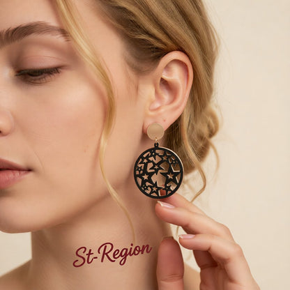 Black and 18K Rose Gold-Plated Star Circle Drop Earring, rose gold drop earrings for women, styled look