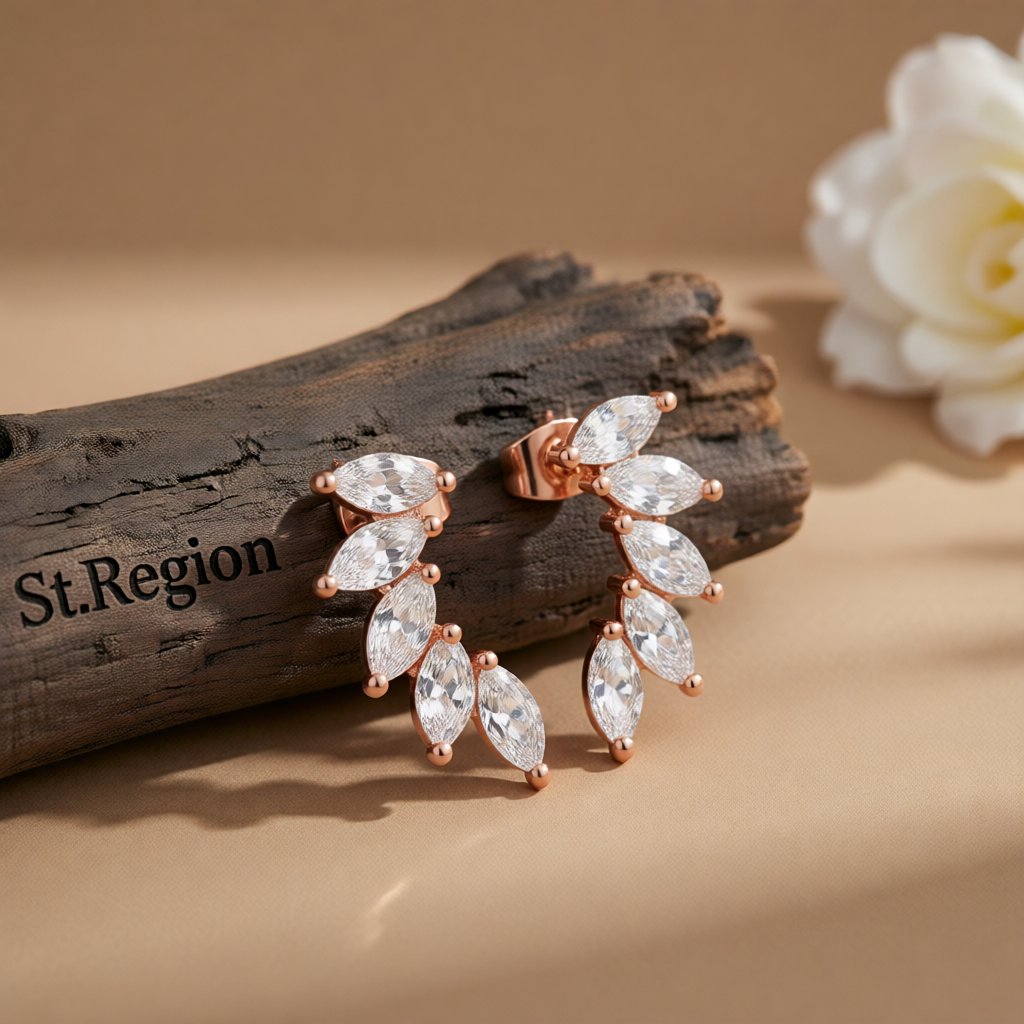 Crystal and 18K Rose Gold-Plated Angel's Wing Ear Climbers, rose gold stud earrings for women, front view