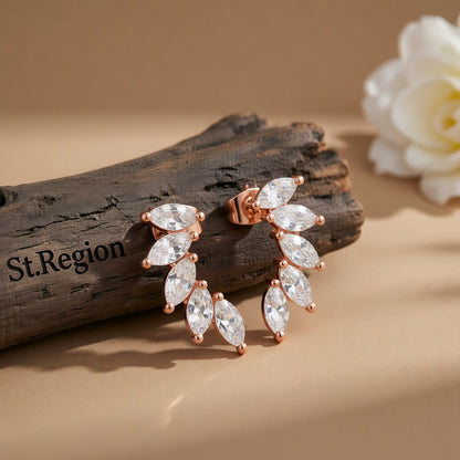 Crystal and 18K Rose Gold-Plated Angel's Wing Ear Climbers, rose gold stud earrings for women, front view