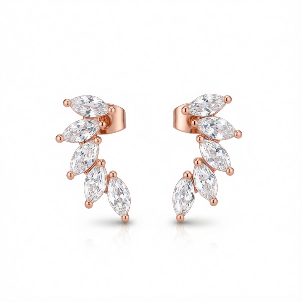 Crystal and 18K Rose Gold-Plated Angel's Wing Ear Climbers, rose gold stud earrings for women, side view