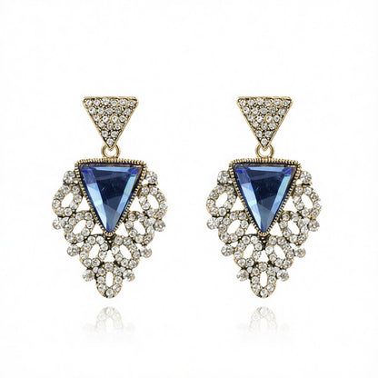 Blue Crystal and Cubic Zirconia Triangle Drop Earrings, drop earrings for women, everyday style, side view
