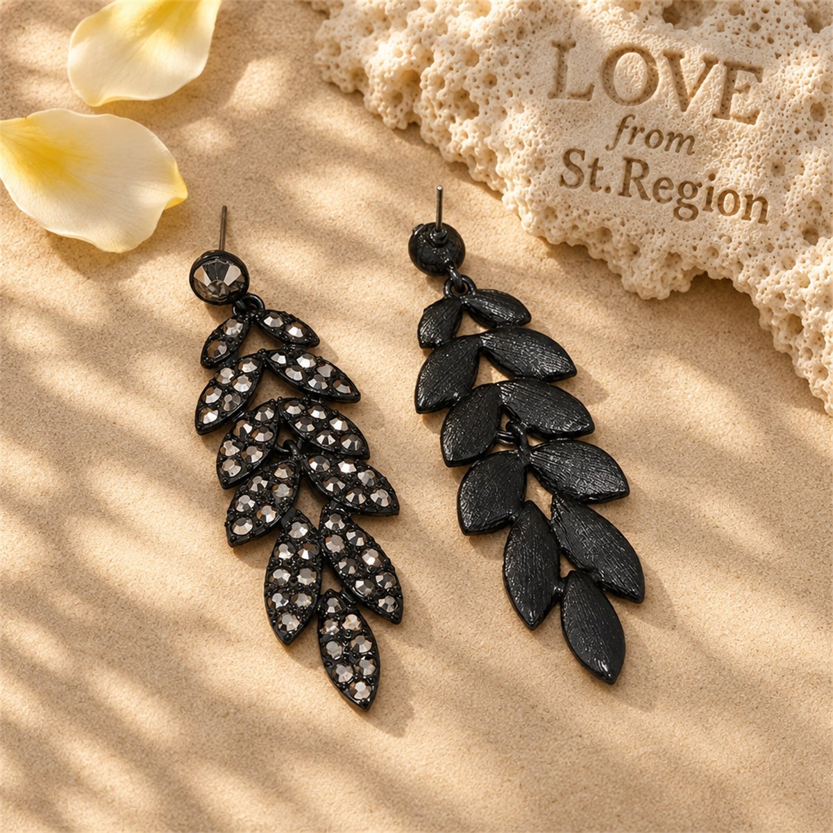 Black Cubic Zirconia Leaves Drop Earrings, drop earrings for women, elegant gift for her, lifestyle look