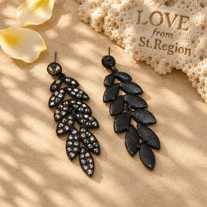 Black Cubic Zirconia Leaves Drop Earrings, drop earrings for women, elegant gift for her, lifestyle look