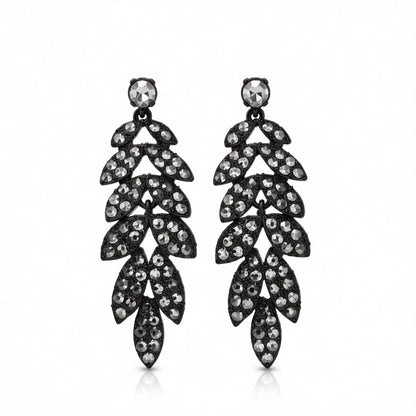 Black Cubic Zirconia Leaves Drop Earrings, drop earrings for women, elegant gift for her, side view