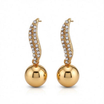 Cubic Zirconia and 18K Gold-Plated Leaf and Ball Drop Earrings, gold drop earrings for women, side view