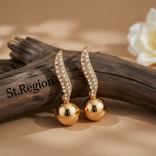 Cubic Zirconia & 18K Gold-Plated Leaf & Ball Drop Earrings