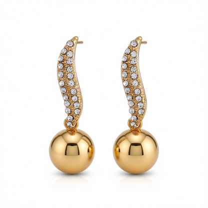 Cubic Zirconia & 18K Gold-Plated Leaf & Ball Drop Earrings