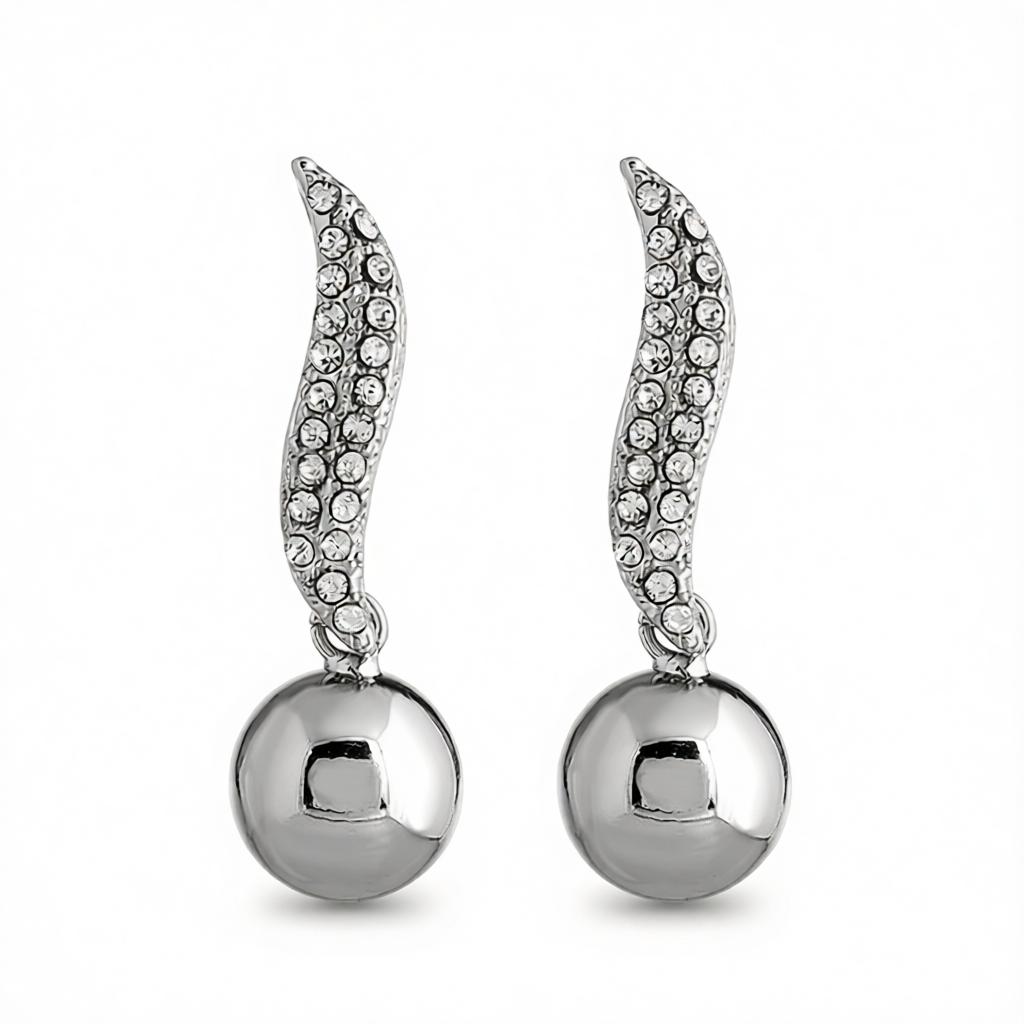 Cubic Zirconia and Silver-Plated Leaf and Ball Drop Earrings, silver drop earrings for women, botanical inspired, side view