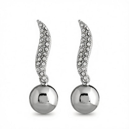 Cubic Zirconia and Silver-Plated Leaf and Ball Drop Earrings, silver drop earrings for women, botanical inspired, side view