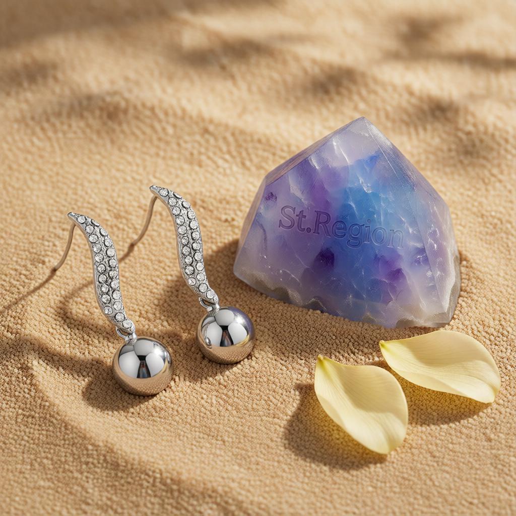 Cubic Zirconia and Silver-Plated Leaf and Ball Drop Earrings, silver drop earrings for women, detail close-up