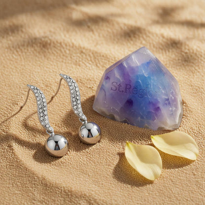 Cubic Zirconia and Silver-Plated Leaf and Ball Drop Earrings, silver drop earrings for women, detail close-up