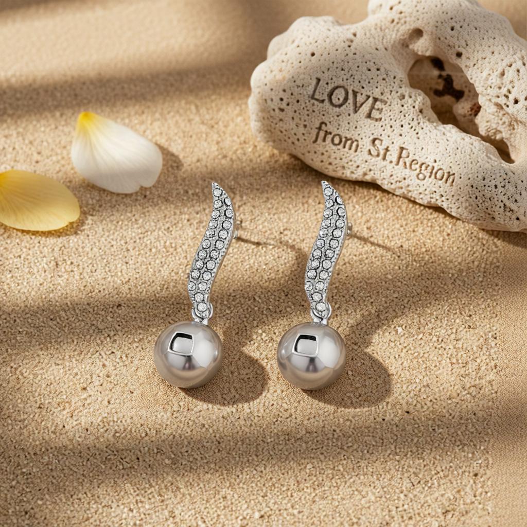 Cubic Zirconia and Silver-Plated Leaf and Ball Drop Earrings, silver drop earrings for women, lifestyle look