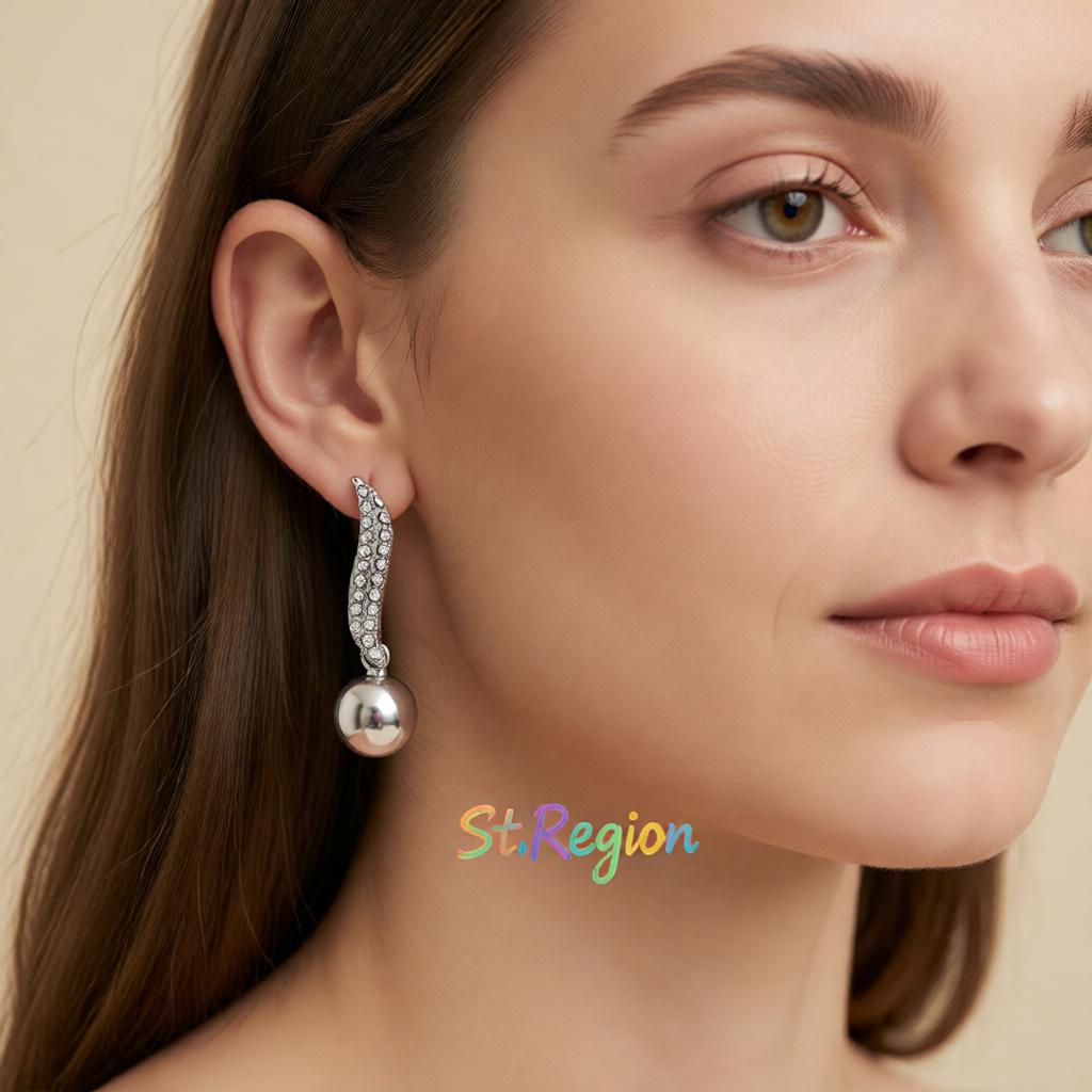 Cubic Zirconia and Silver-Plated Leaf and Ball Drop Earrings, silver drop earrings for women, botanical inspired, styled look