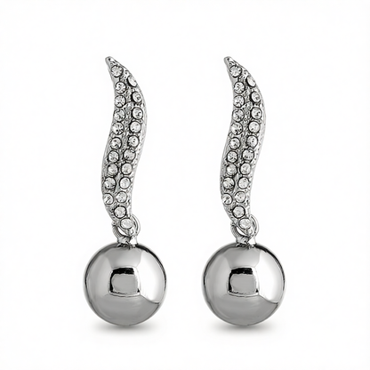 Cubic Zirconia & Silver-Plated Leaf & Ball Drop Earrings